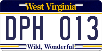 WV license plate DPH013