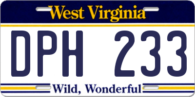 WV license plate DPH233