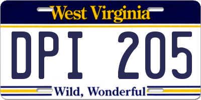 WV license plate DPI205