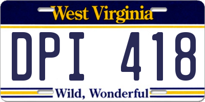 WV license plate DPI418