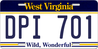 WV license plate DPI701