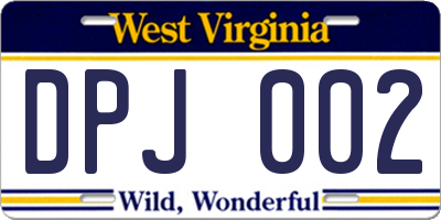 WV license plate DPJ002