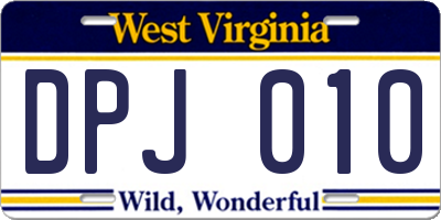 WV license plate DPJ010