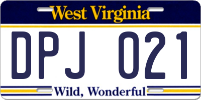 WV license plate DPJ021