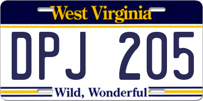 WV license plate DPJ205