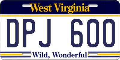 WV license plate DPJ600