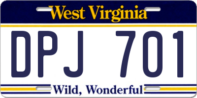 WV license plate DPJ701