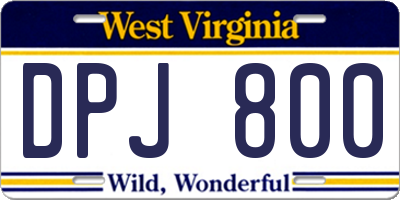 WV license plate DPJ800