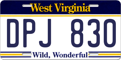WV license plate DPJ830