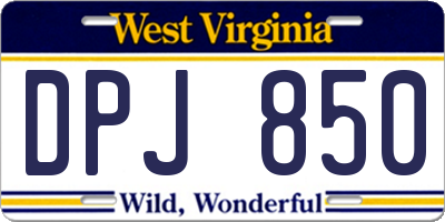 WV license plate DPJ850