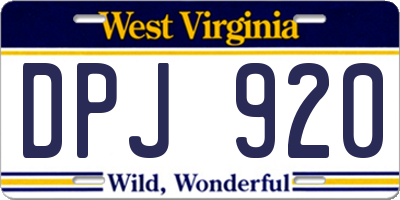 WV license plate DPJ920