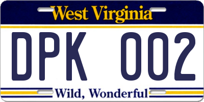 WV license plate DPK002