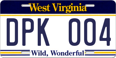 WV license plate DPK004