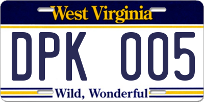 WV license plate DPK005