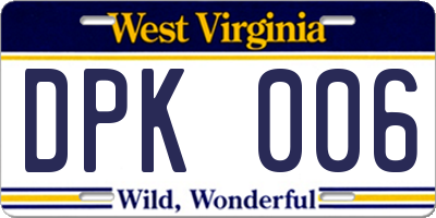 WV license plate DPK006