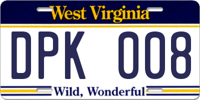 WV license plate DPK008