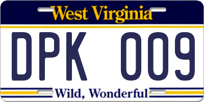 WV license plate DPK009