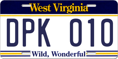 WV license plate DPK010