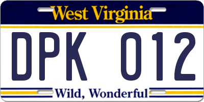 WV license plate DPK012