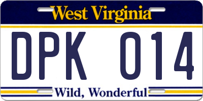 WV license plate DPK014
