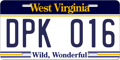 WV license plate DPK016