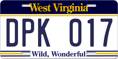 WV license plate DPK017