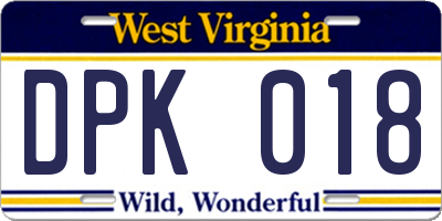 WV license plate DPK018