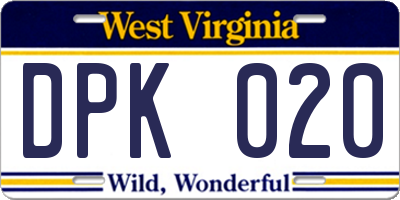 WV license plate DPK020