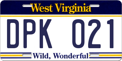 WV license plate DPK021