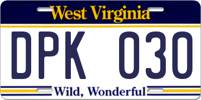 WV license plate DPK030