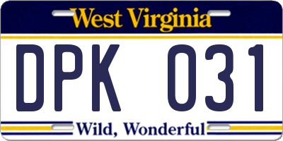 WV license plate DPK031