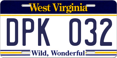 WV license plate DPK032