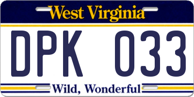 WV license plate DPK033