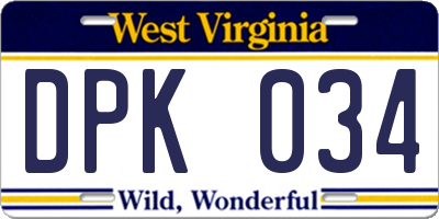 WV license plate DPK034