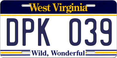 WV license plate DPK039