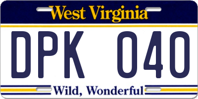 WV license plate DPK040