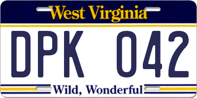 WV license plate DPK042