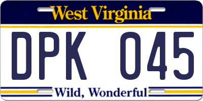 WV license plate DPK045