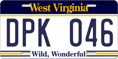 WV license plate DPK046