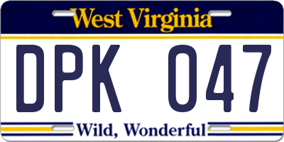 WV license plate DPK047