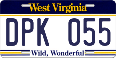 WV license plate DPK055