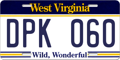 WV license plate DPK060