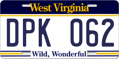 WV license plate DPK062