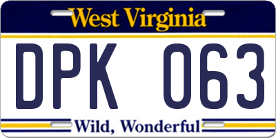 WV license plate DPK063