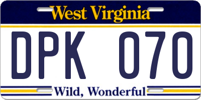 WV license plate DPK070