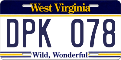 WV license plate DPK078