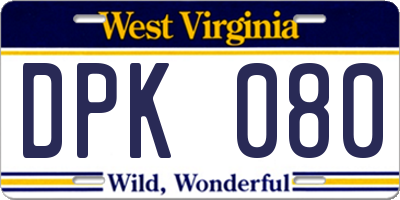 WV license plate DPK080
