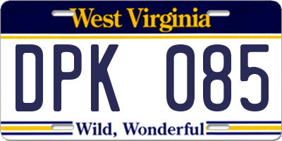 WV license plate DPK085