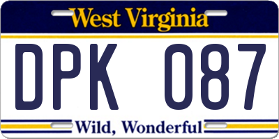 WV license plate DPK087