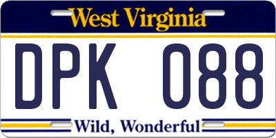 WV license plate DPK088